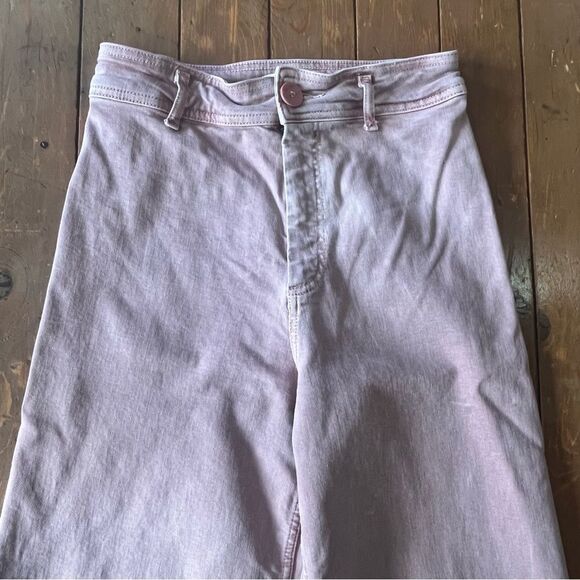 Zara Womens Y2K Wide Leg Jeans Pastel Pink High rise Flare Boho Raw Hem - Picture 4 of 9